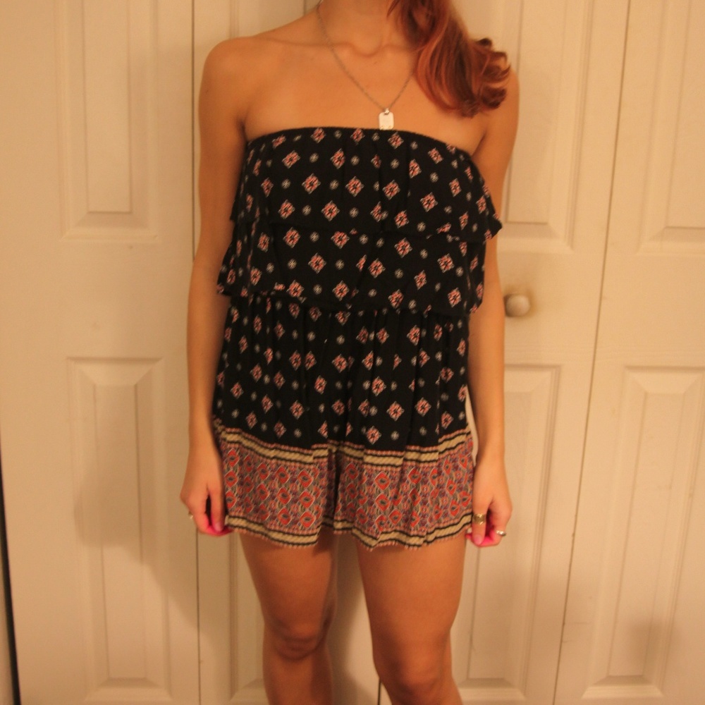 Tribal print strapless romper